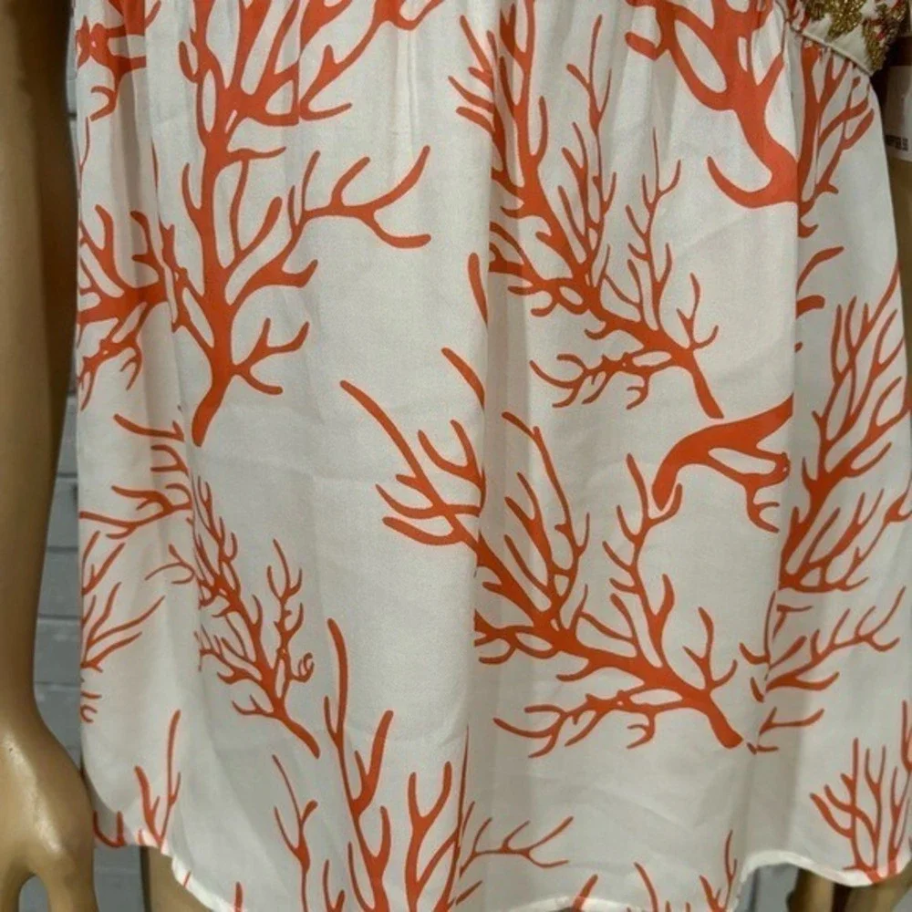 Michael Kors Coral White Beaded Halter Top Boho Resort NWT Size 12